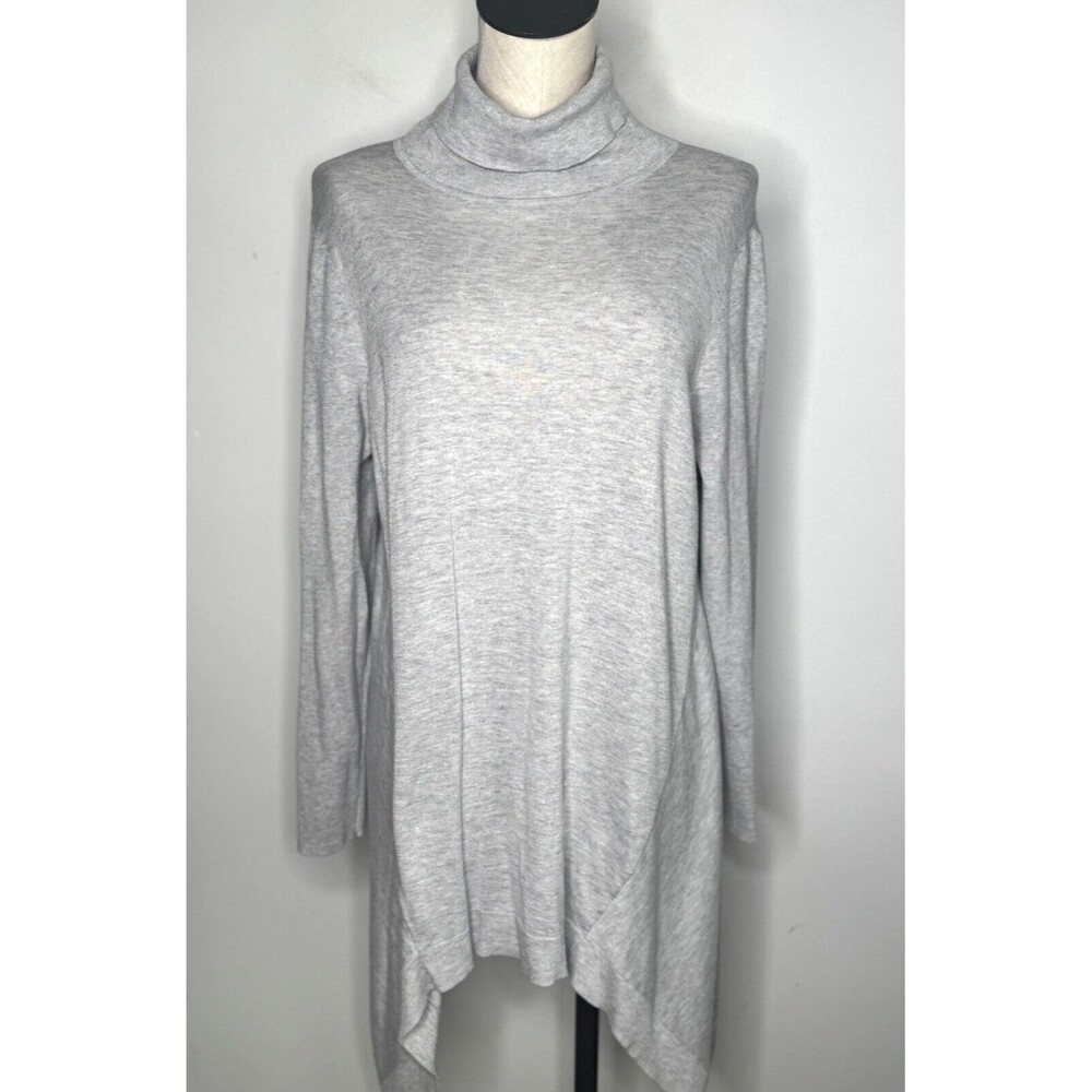 Chicos 2 Gray Heathered Turtleneck Tunic Sweater Sharkbite Hem Size Large